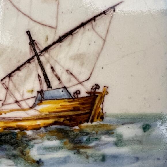 Portuguese Tile Ship Nau do Indusiao Handpainted Battistini de Maria de Portugal - Picture 9 of 12